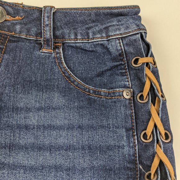 Justice faux leather laced denim shorts 12R - Picture 3 of 8